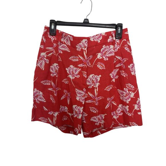 Joie Linen Blend High Rise Tropical Floral Red White Shorts Size 6 Vacation - Picture 1 of 5